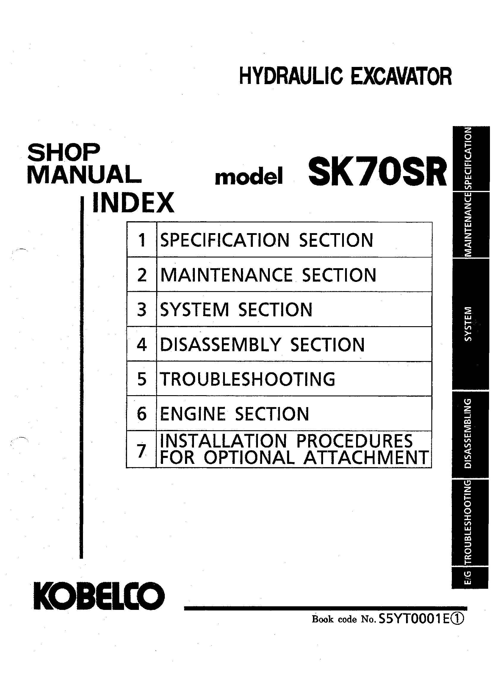 Kobelco SK70SR Hydraulic Excavator Service Manual