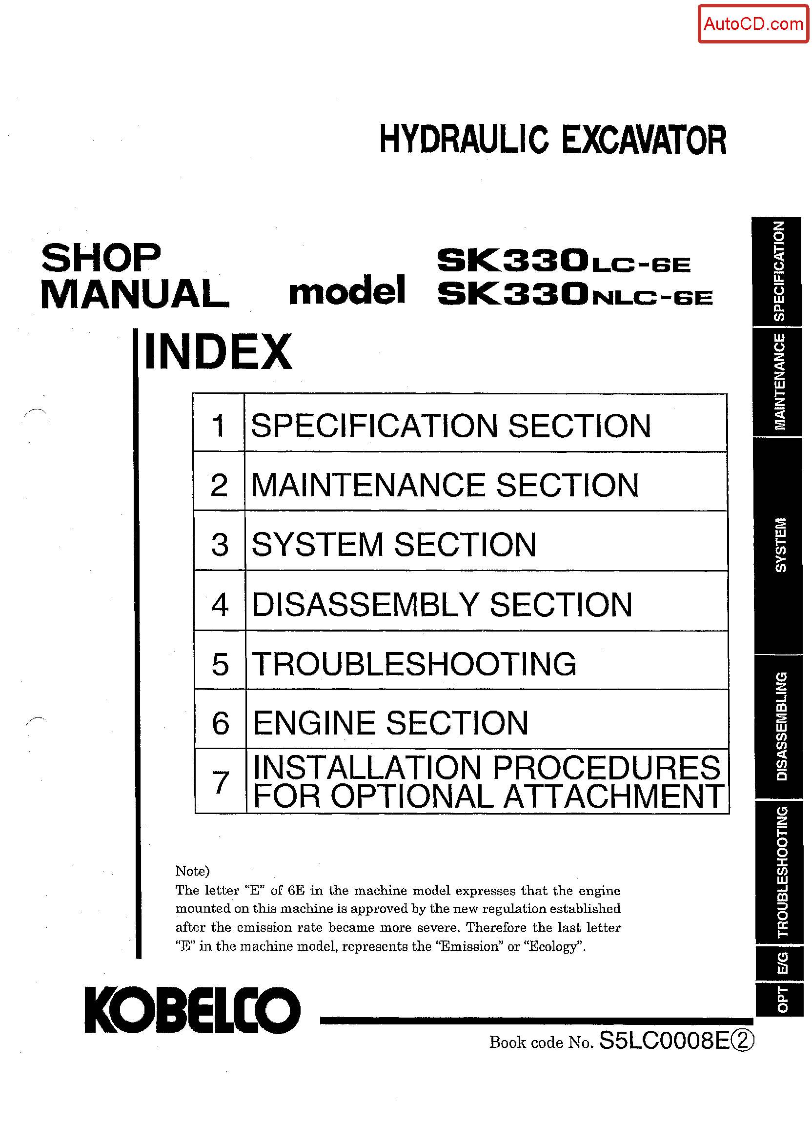 Kobelco SK330lc-6e SK330nlc-6e Hydraulic Excavator Service Manual