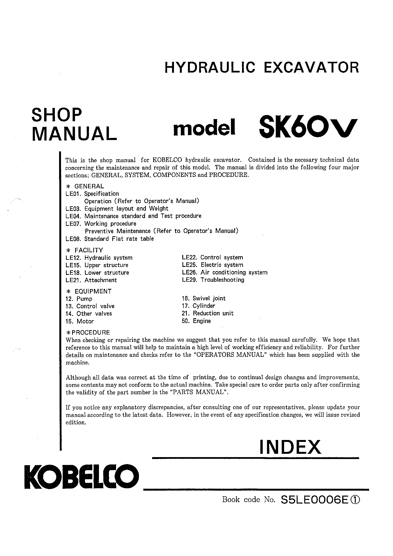 Kobelco SK60v Hydraulic Excavator Service Manual