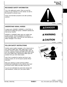 John Deere 316 318 420 Lawn and Gerden Tractors Service Manual - TM1590