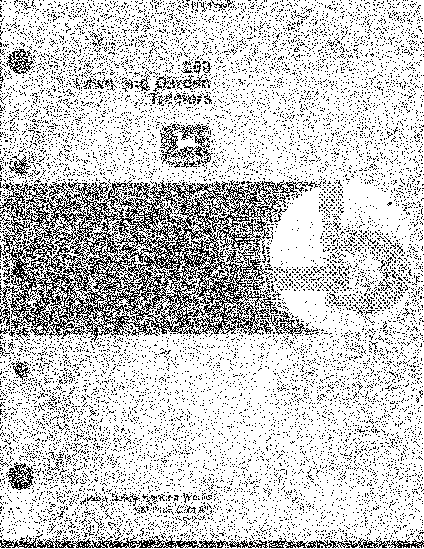 John Deere 200   208   210   212   214 and 216 Lawn and Garden Tractors Service Repair Manual - SM2105 - OCT-81