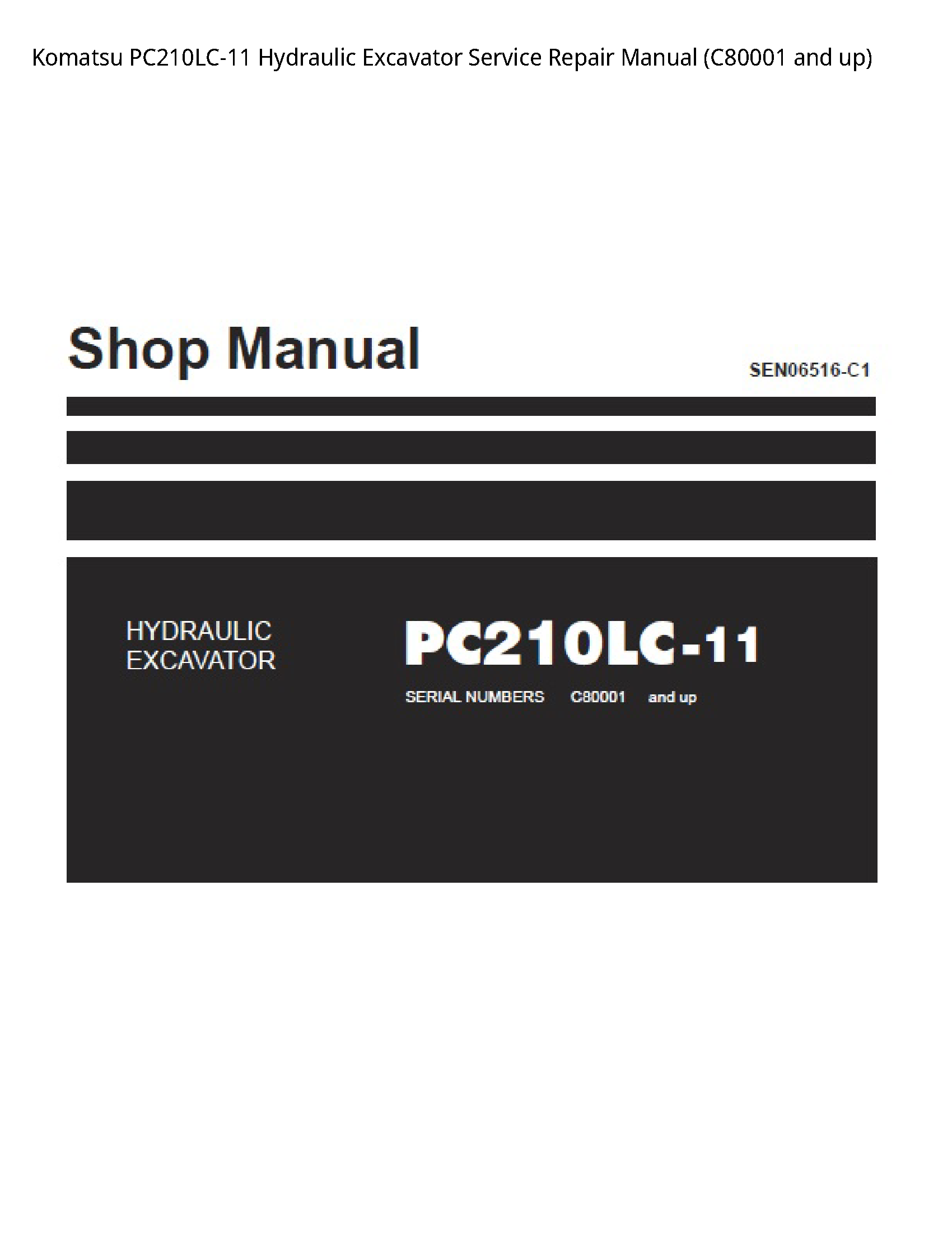 Komatsu PC210LC-11 Hydraulic Excavator Service Repair Manual (C80001 and up)