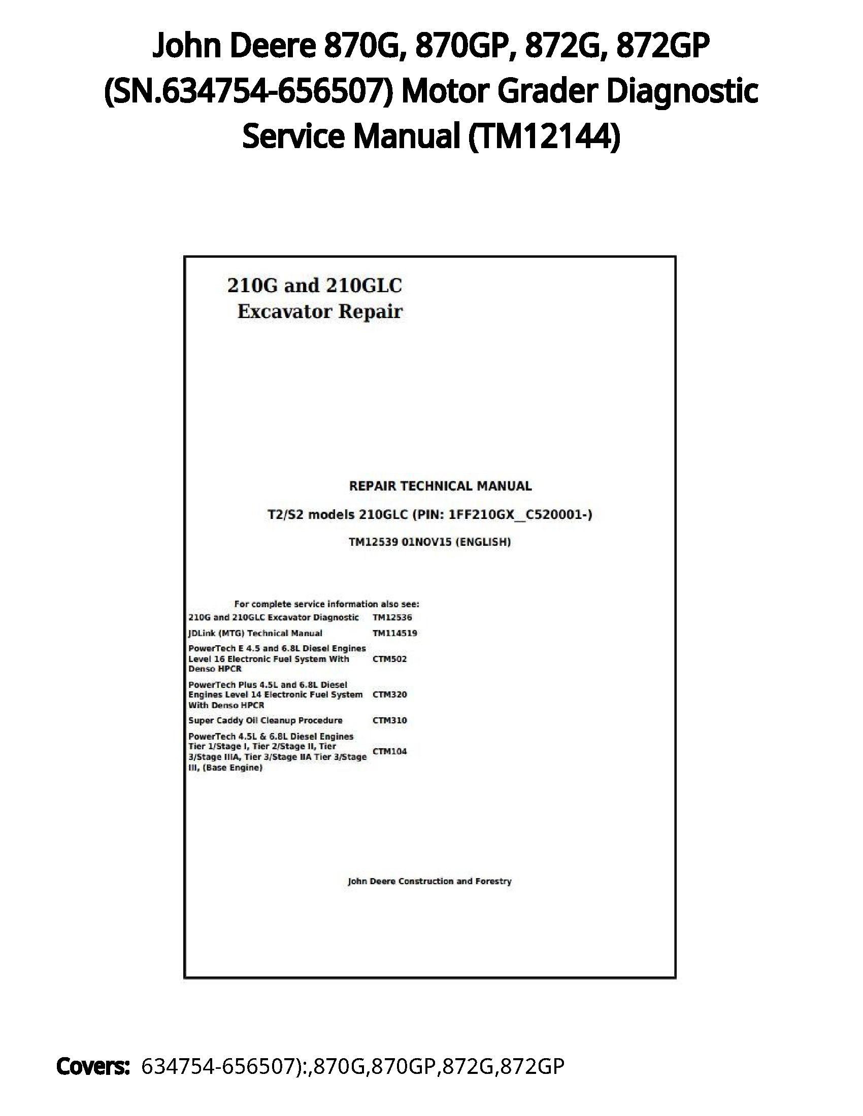 John Deere 870G  870GP  872G  872GP (SN.634754-656507) Motor Grader Diagnostic Service Manual - TM12144