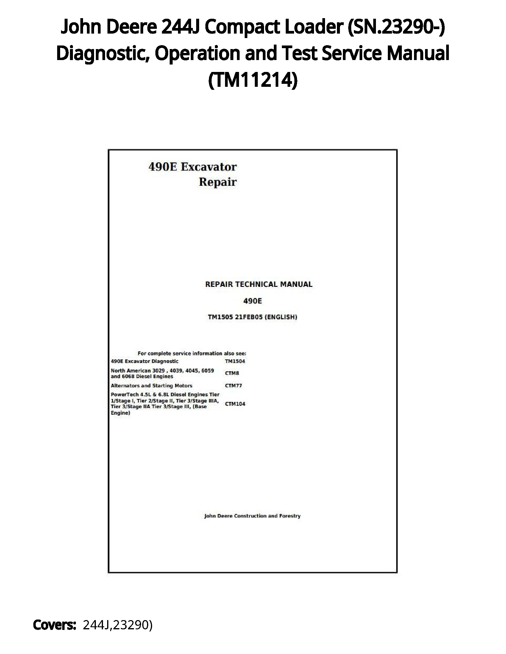 John Deere 244J Compact Loader (SN.23290-) Diagnostic  Operation and Test Service Manual - TM11214