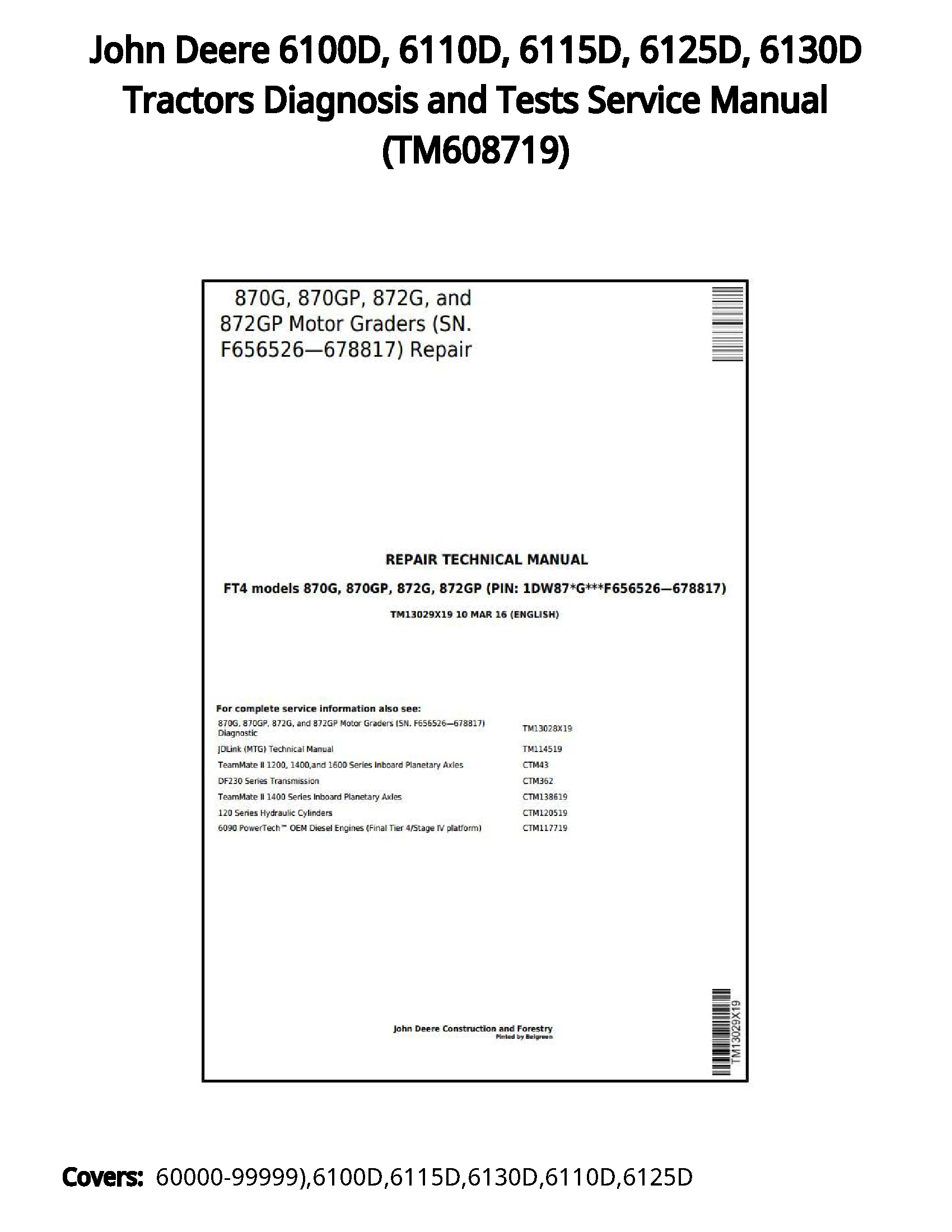 John Deere 6100D  6110D  6115D  6125D  6130D Tractors Diagnosis and Tests Service Manual - TM608719