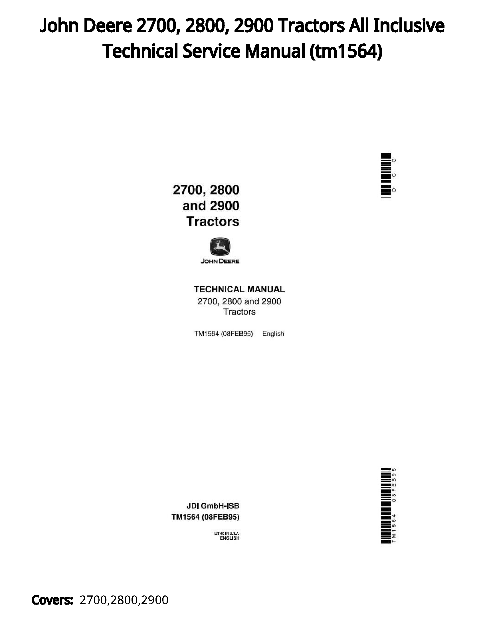 John Deere 2700  2800  2900 Tractors All Inclusive Technical Service Manual - tm1564