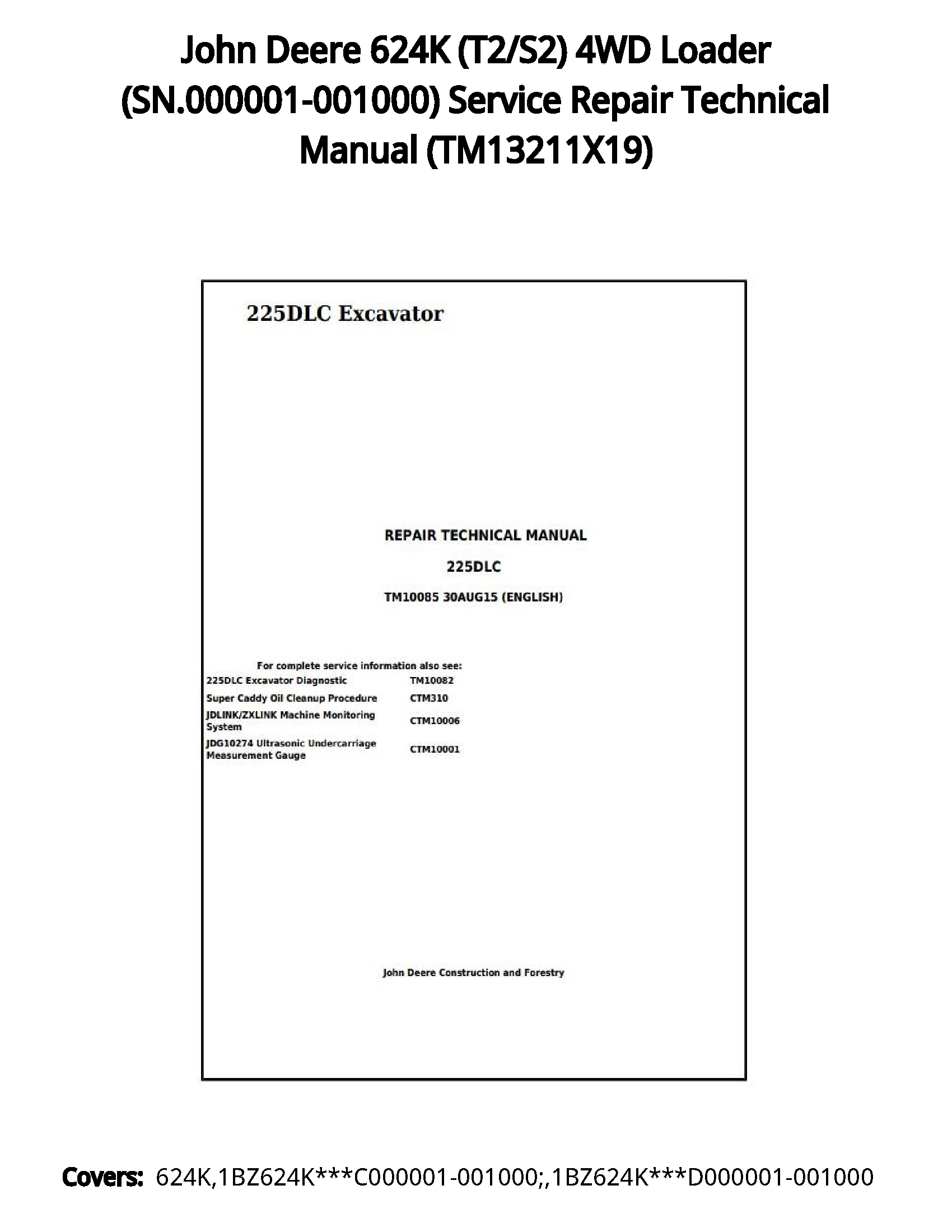 John Deere 624K (T2/S2) 4WD Loader (SN.000001-001000) Service Repair Technical Manual - TM13211X19