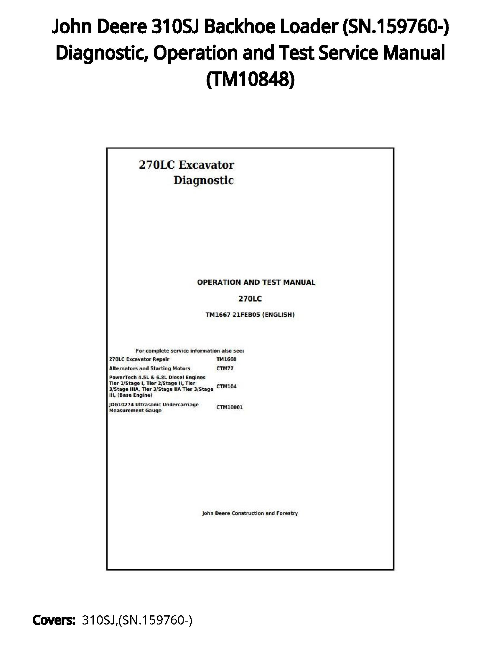 John Deere 310SJ Backhoe Loader (SN.159760-) Diagnostic  Operation and Test Service Manual - TM10848