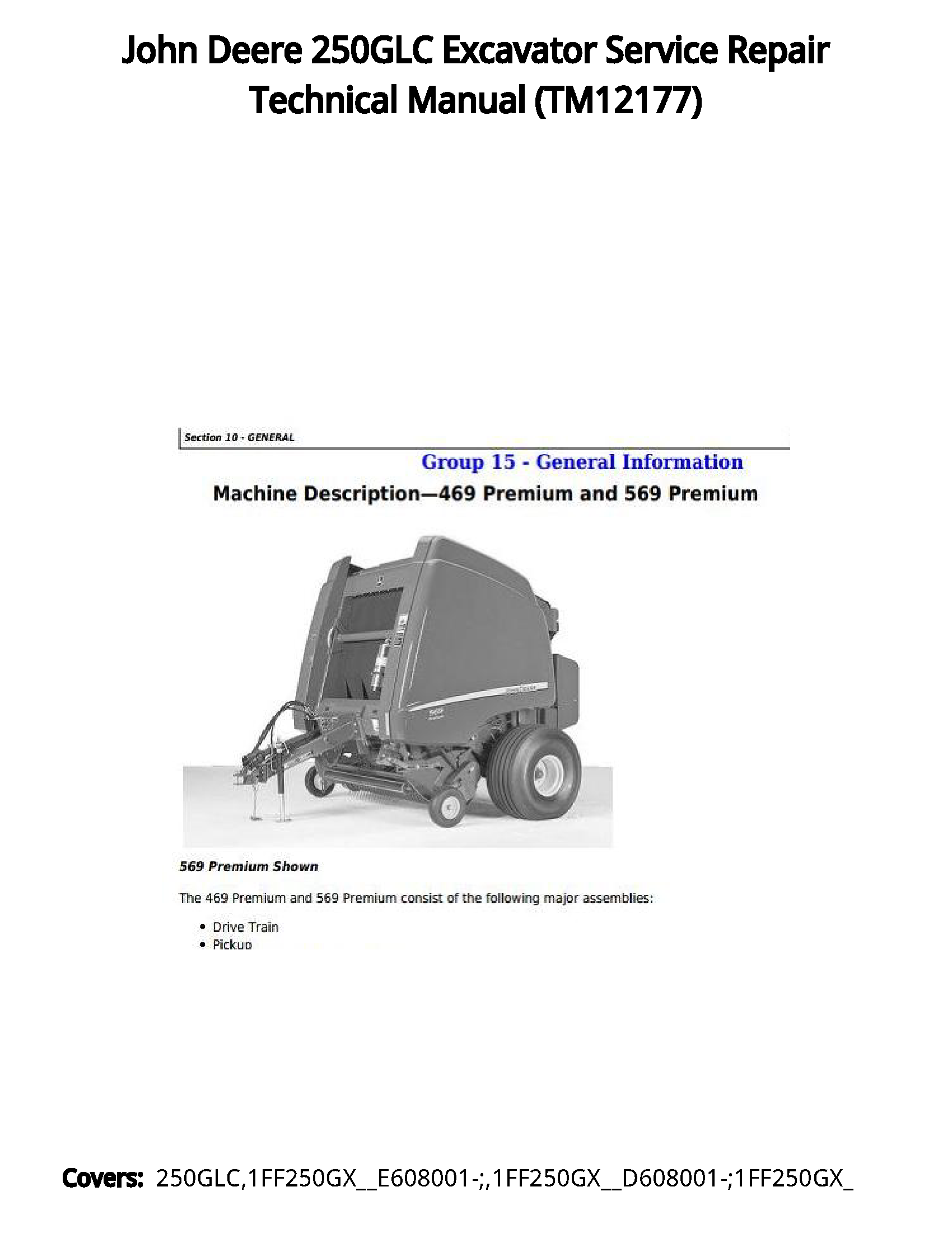 John Deere 250GLC Excavator Service Repair Technical Manual - TM12177