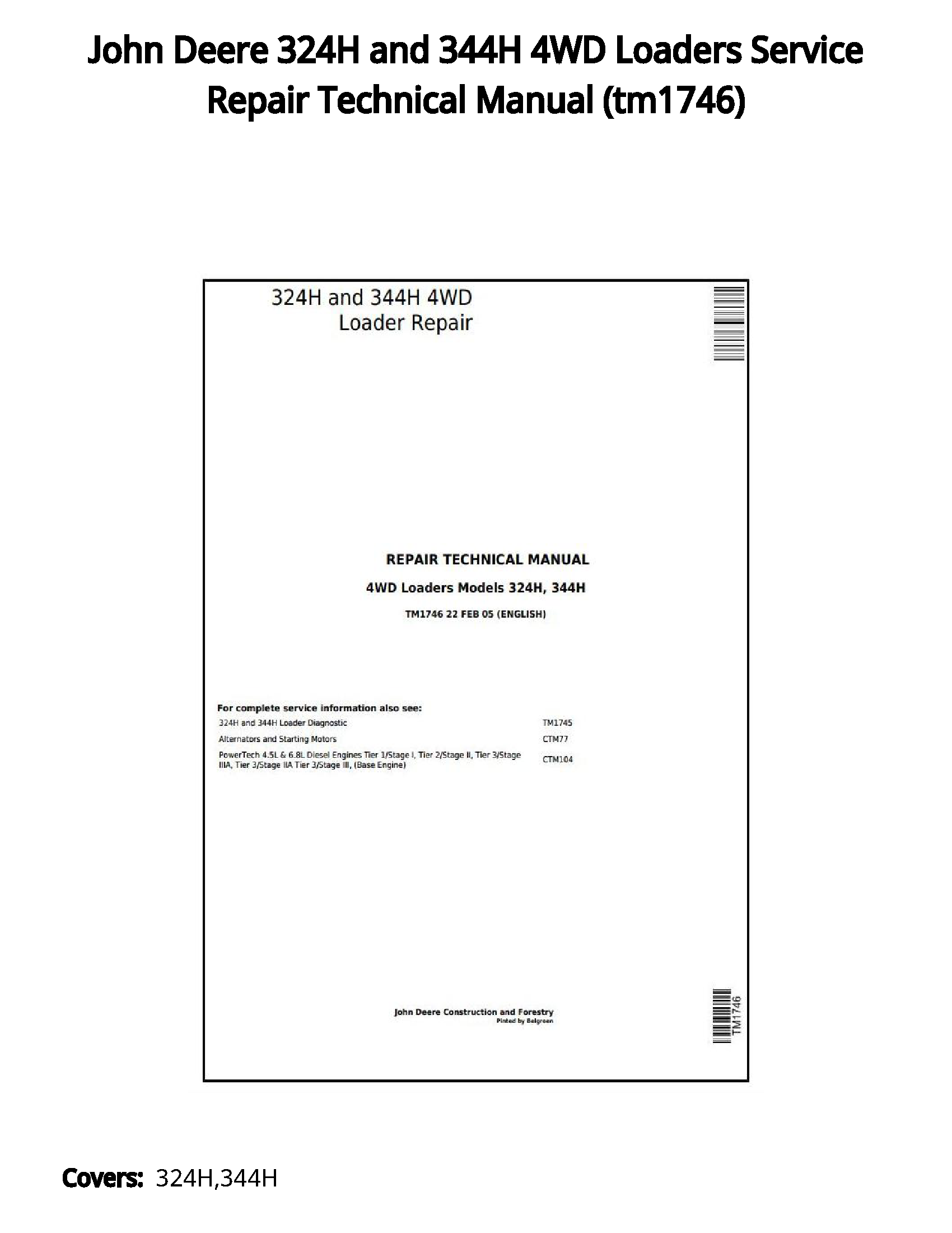 John Deere 324H and 344H 4WD Loaders Service Repair Technical Manual - tm1746