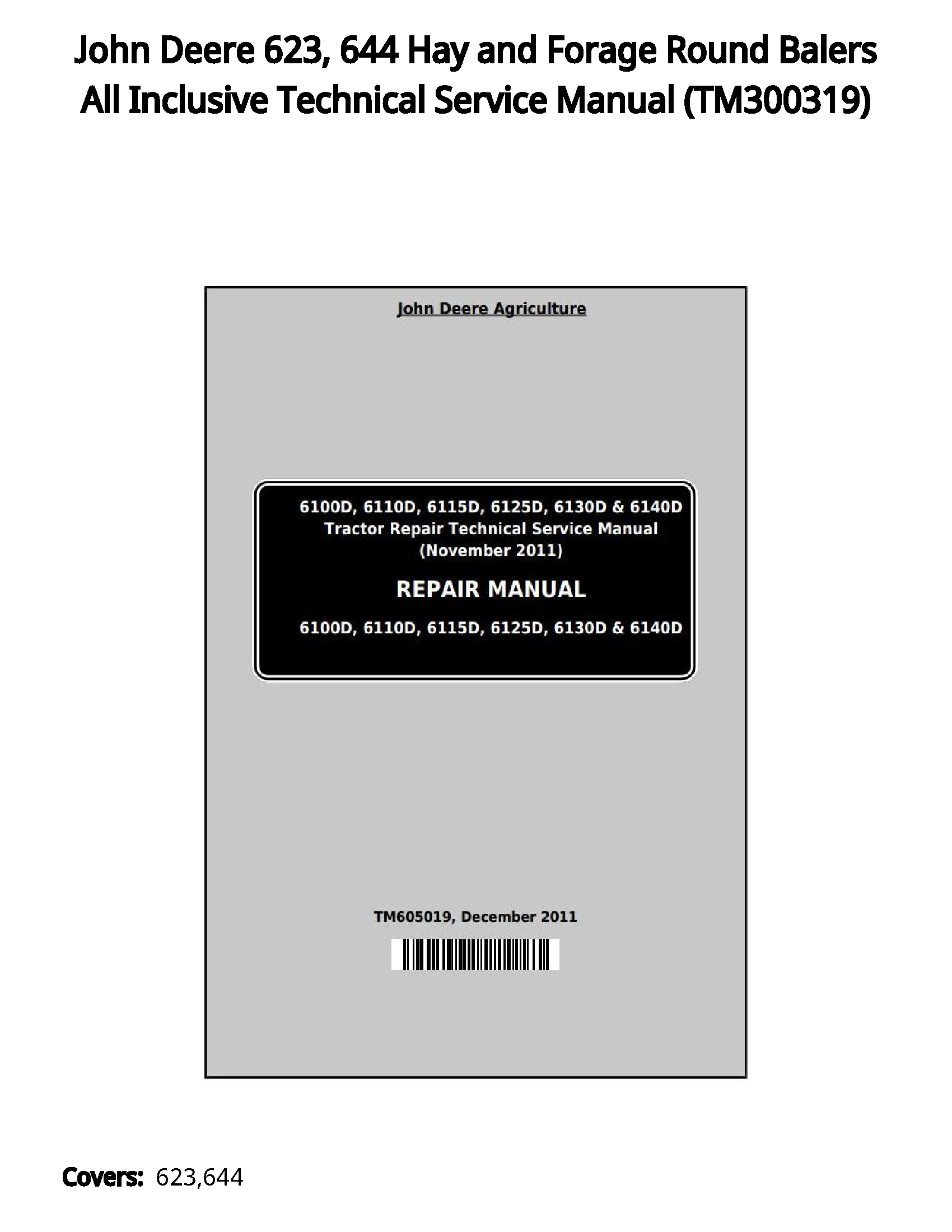 John Deere 623  644 Hay and Forage Round Balers All Inclusive Technical Service Manual - TM300319