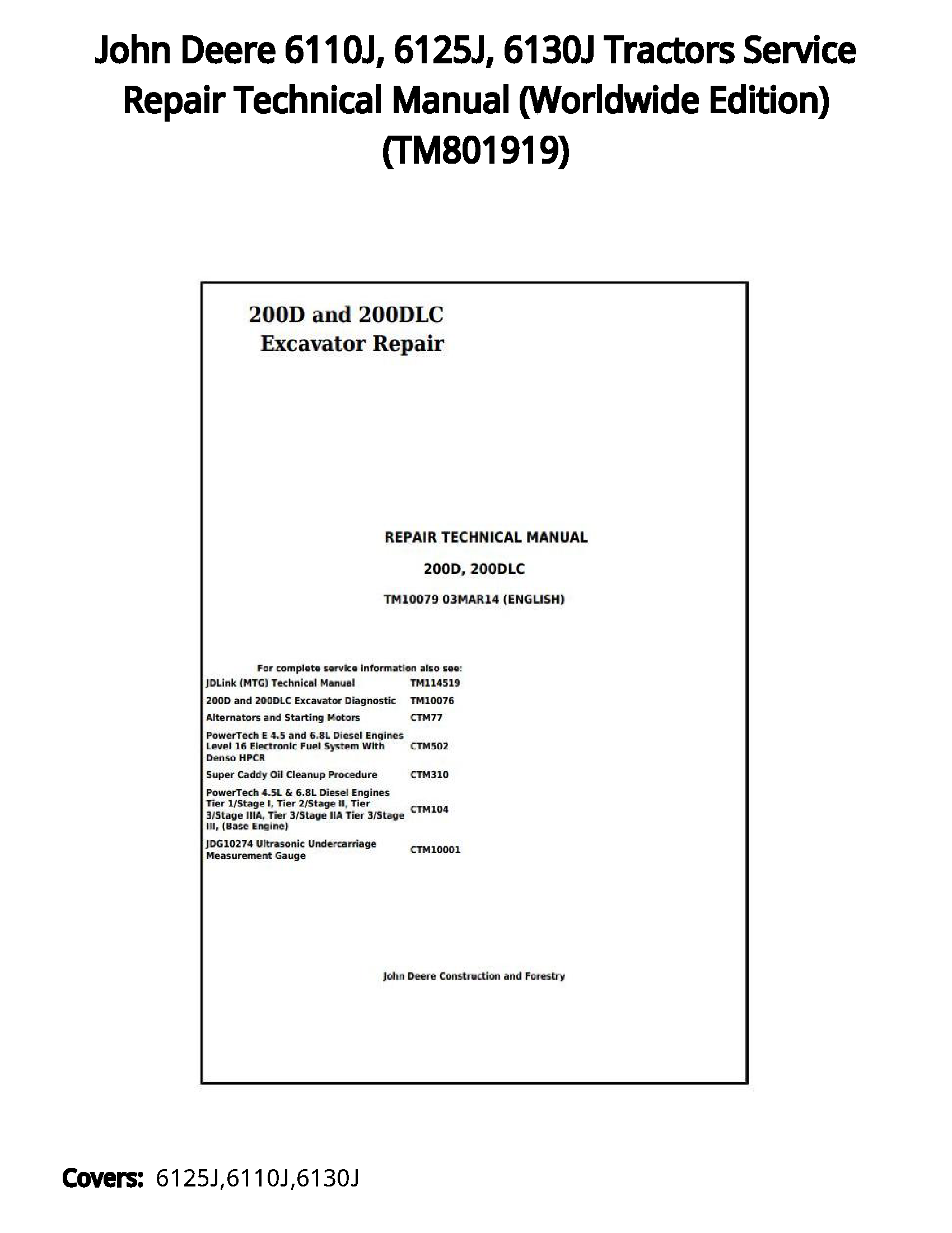 John Deere 6110J  6125J  6130J Tractors Service Repair Technical Manual (Worldwide Edition) - TM801919