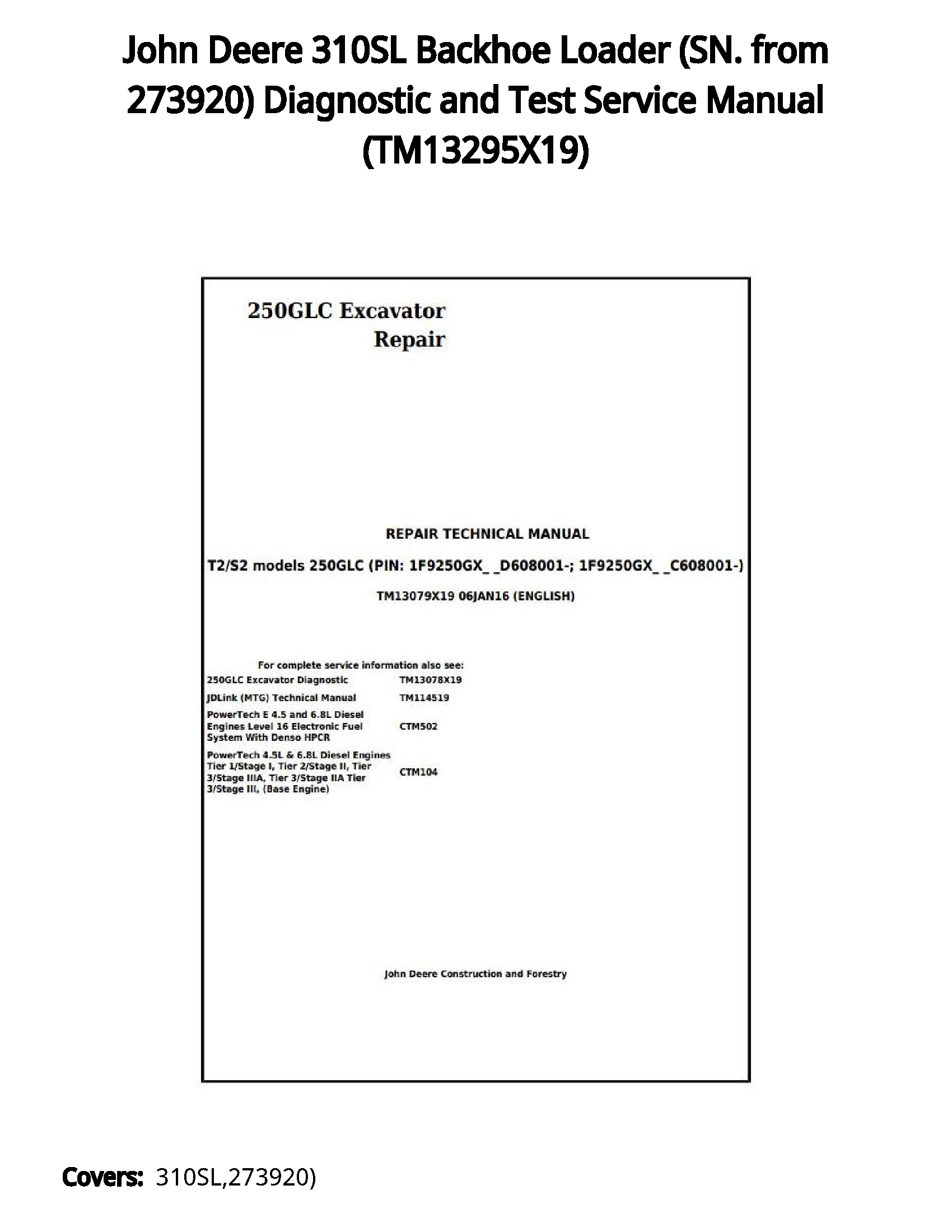 John Deere 310SL Backhoe Loader (SN. from 273920) Diagnostic and Test Service Manual - TM13295X19