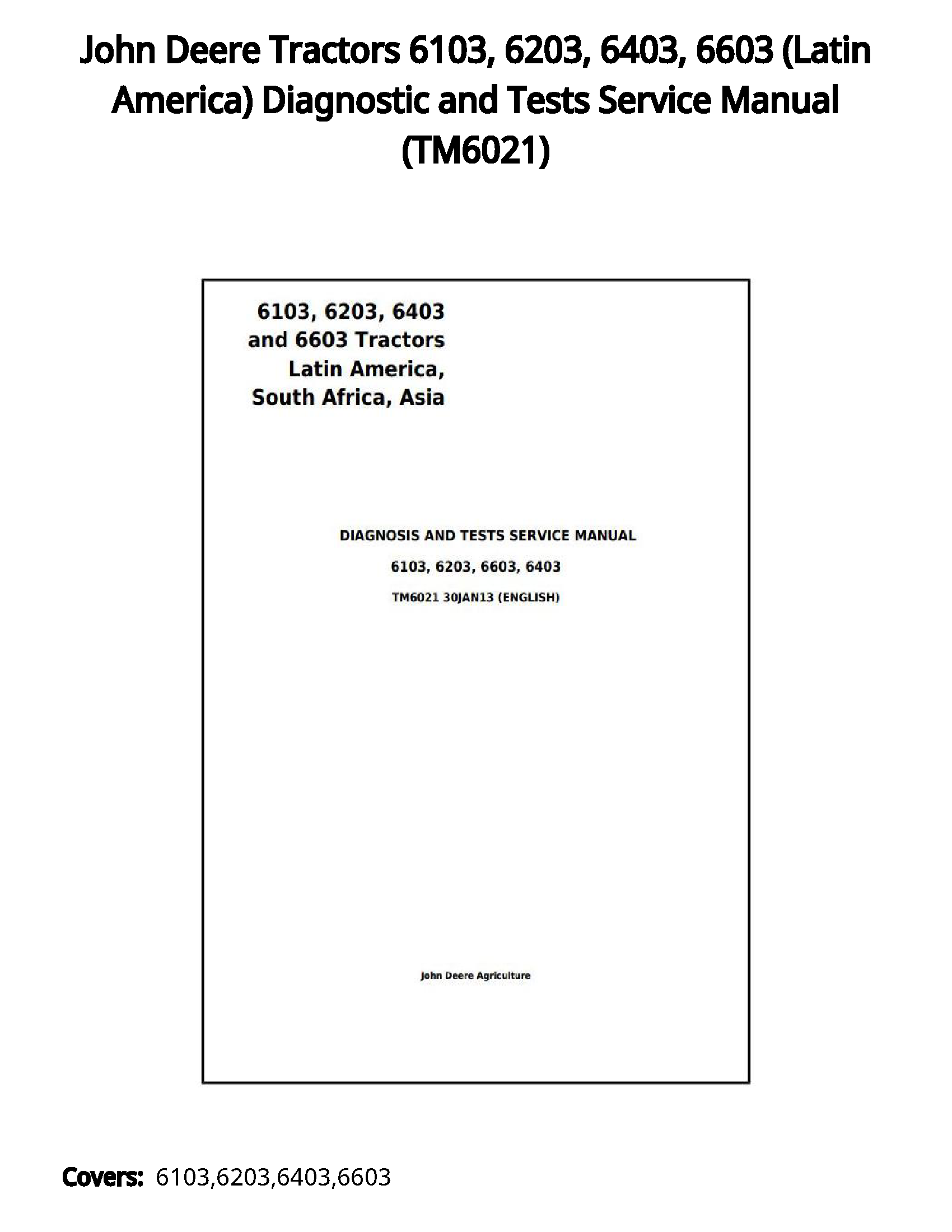 John Deere Tractors 6103  6203  6403  6603 (Latin America) Diagnostic and Tests Service Manual - TM6021