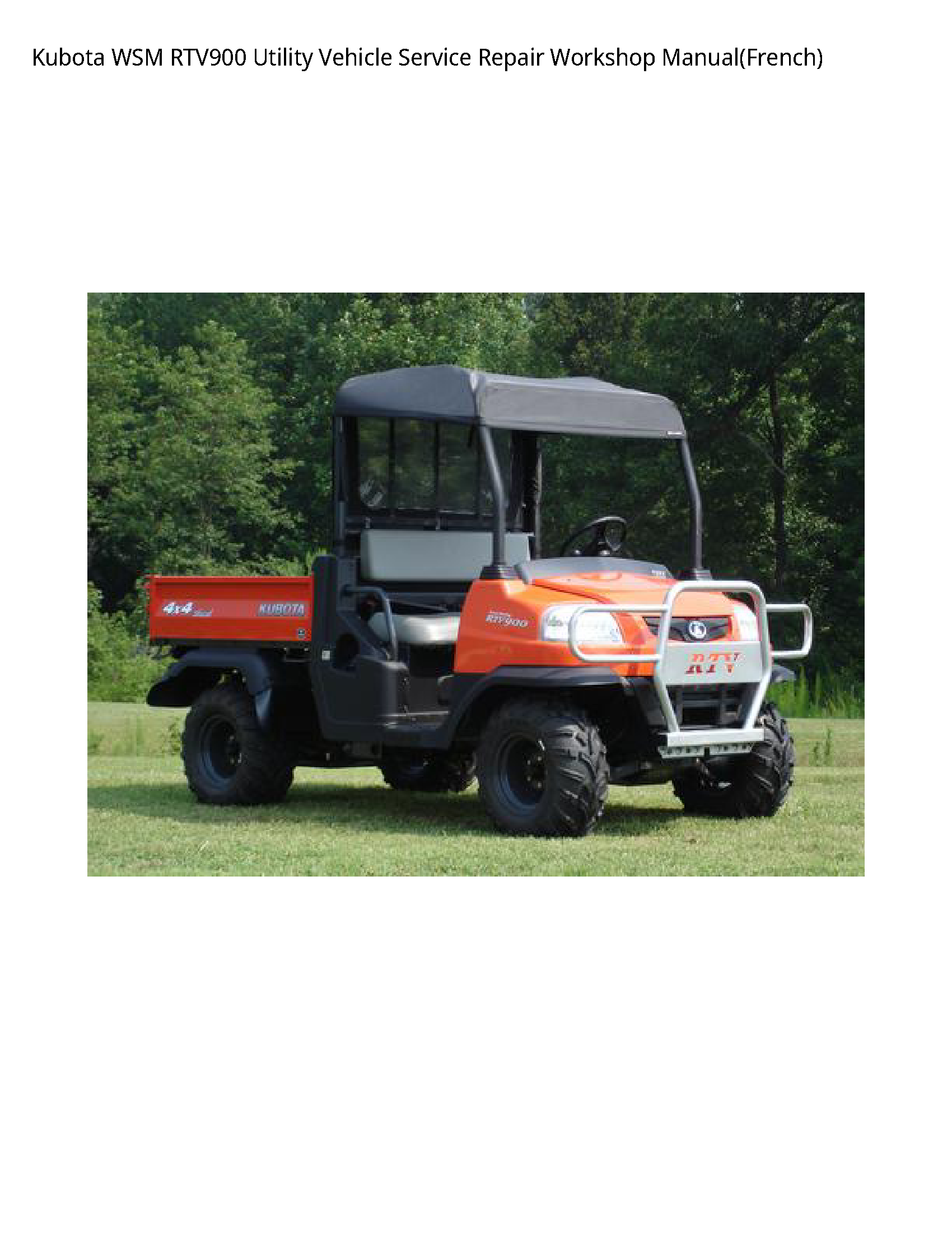 Kubota WSM RTV900 Utility Vehicle Service Repair Workshop Manual(French)