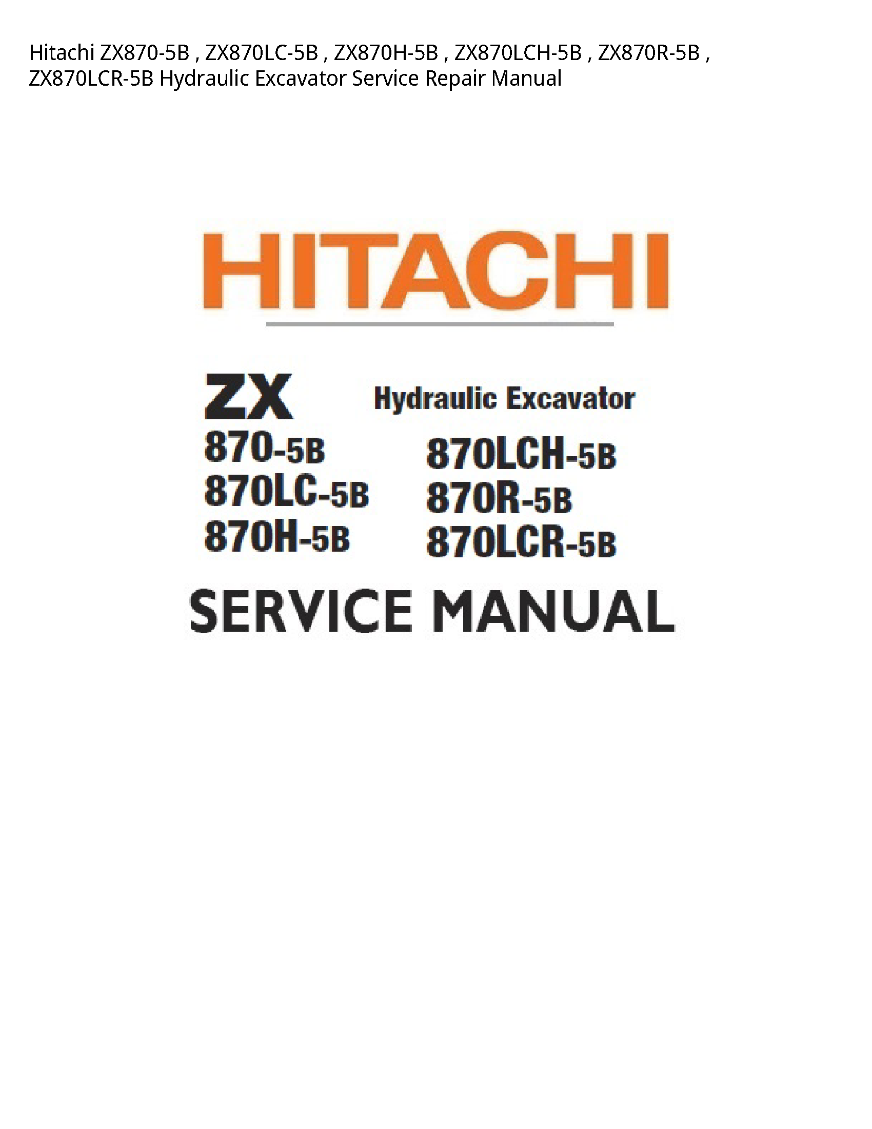 Hitachi ZX870-5B Hydraulic Excavator manual