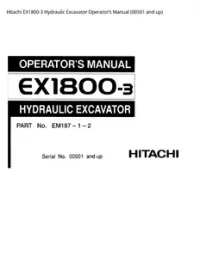 Hitachi EX1800-3 Hydraulic Excavator Operator’s Manual (00501 and up) preview