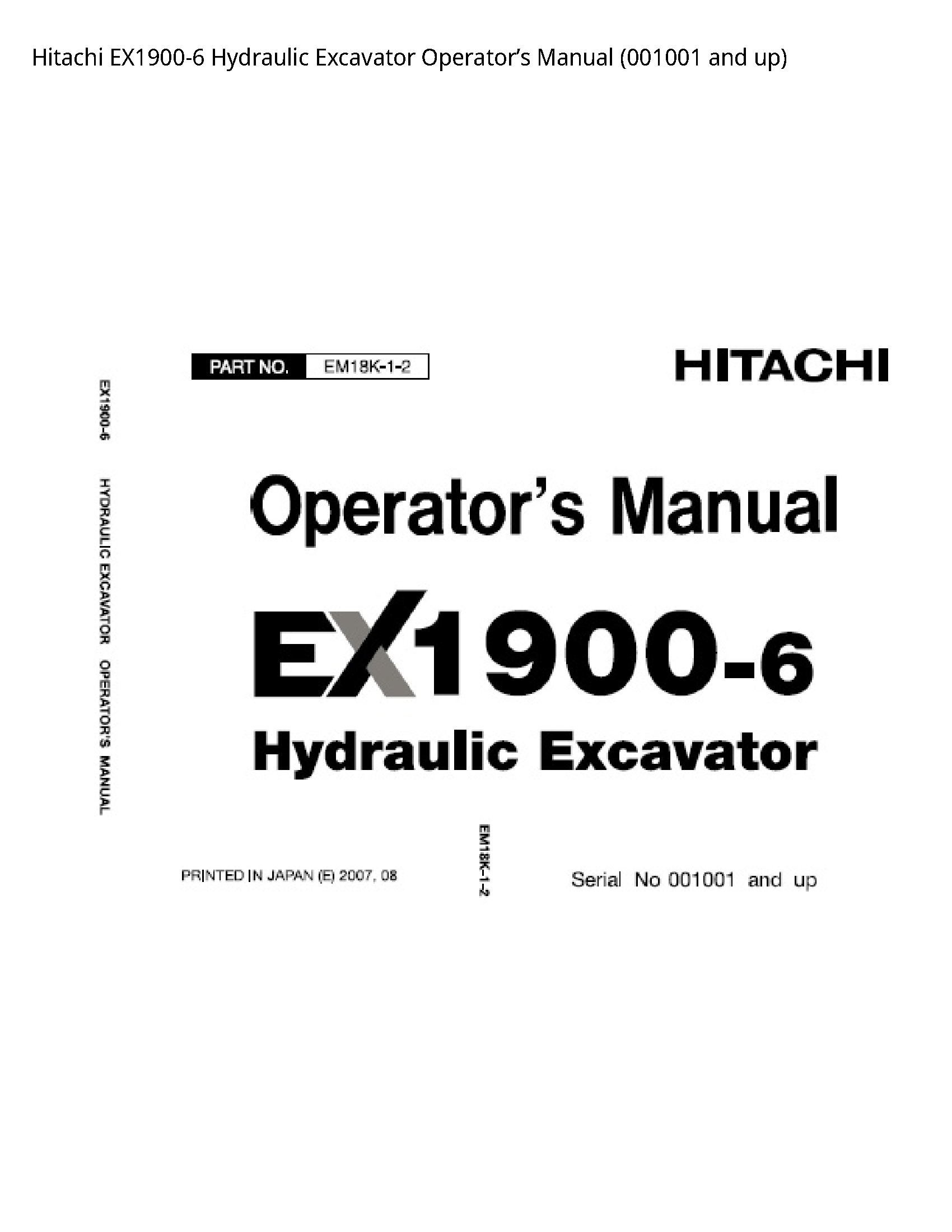 Hitachi EX1900-6 Hydraulic Excavator Operator’s manual