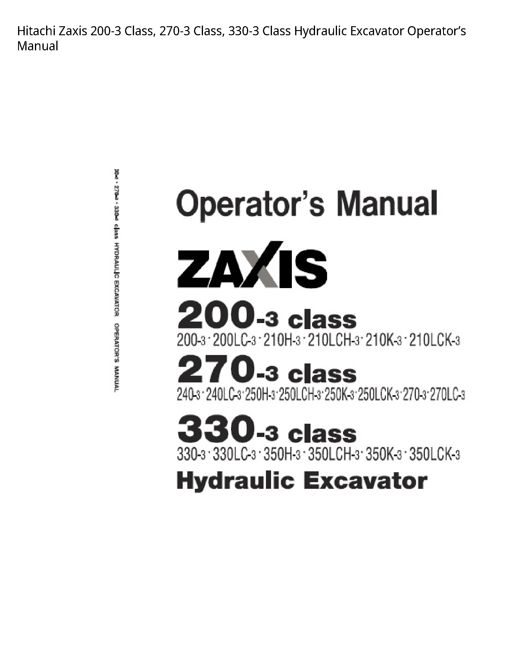 Hitachi 200-3 Zaxis Class manual