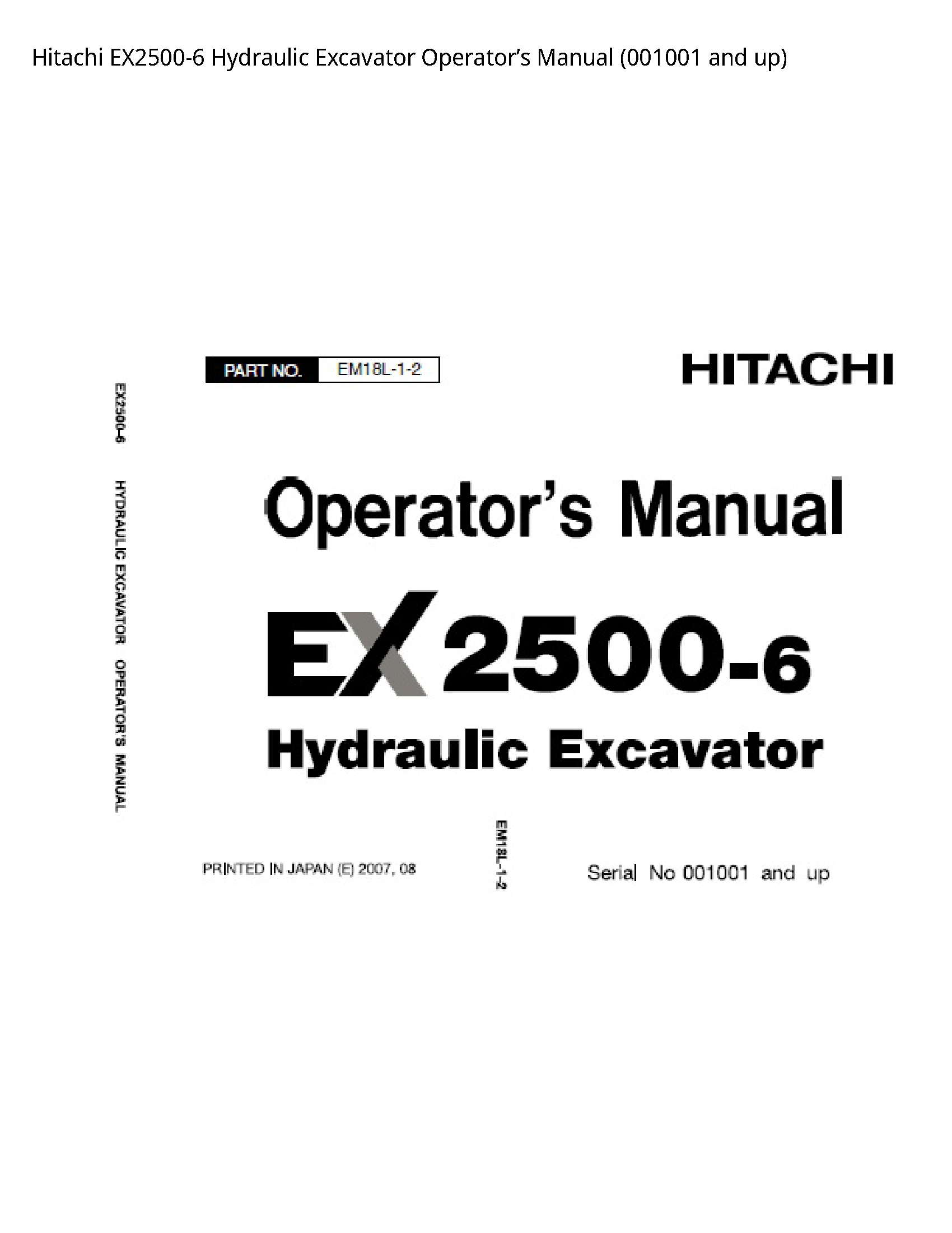Hitachi EX2500-6 Hydraulic Excavator Operator’s manual