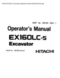 Hitachi EX160LC-5 Excavator Operator’s Manual (001524 and up) preview