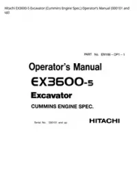 Hitachi EX3600-5 Excavator (Cummins Engine Spec.) Operator’s Manual (000101 and up) preview