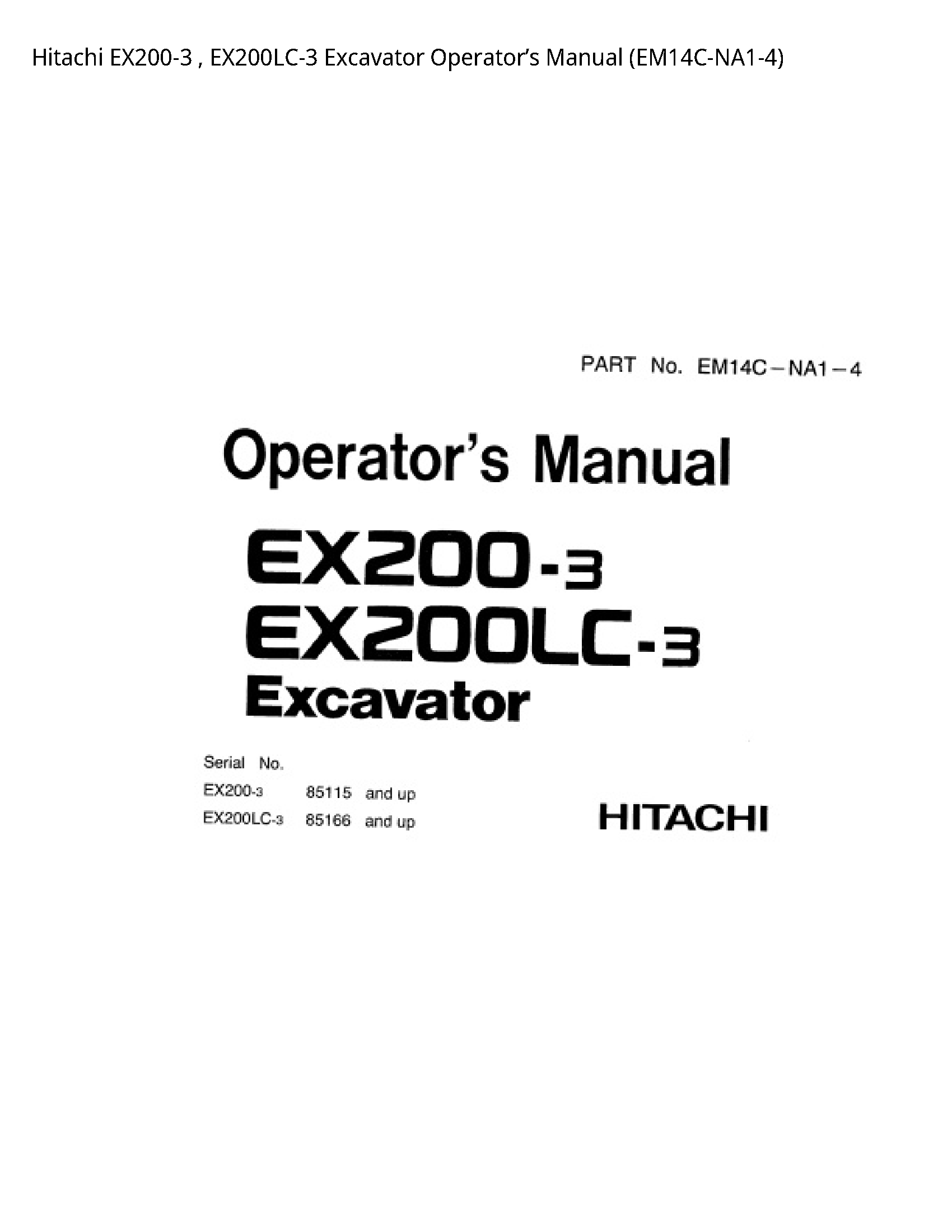 Hitachi EX200-3 Excavator Operator’s manual