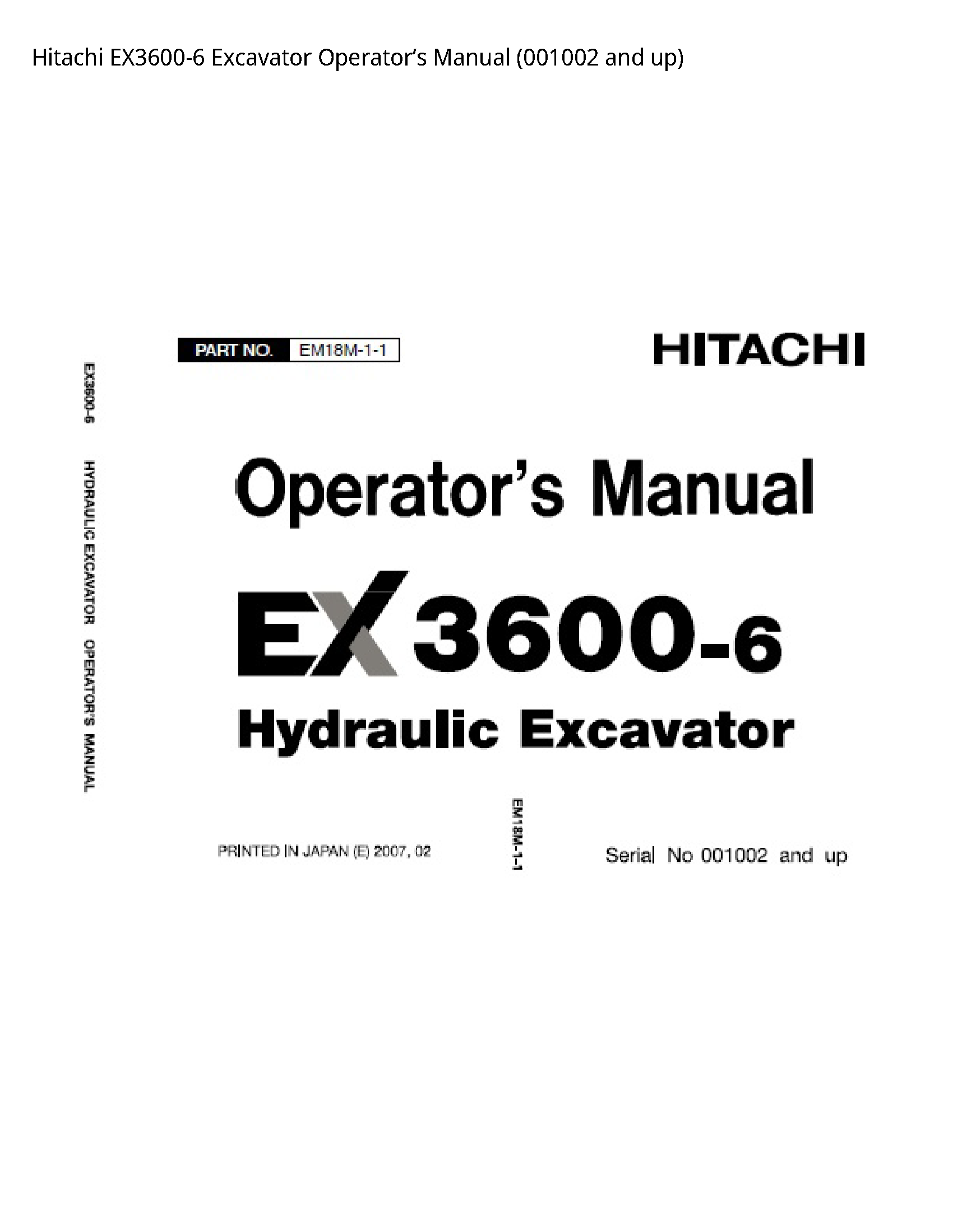 Hitachi EX3600-6 Excavator Operator’s manual