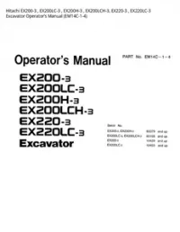 Hitachi EX200-3   EX200LC-3   EX200H-3   EX200LCH-3  EX220-3   EX220LC-3 Excavator Operator’s Manual (EM14C-1-4) preview