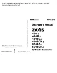 Hitachi Zaxis 450-3  470H-3  450LC-3  470LCH-3  500LC-3  520LCH-3 Hydraulic Excavator Operator’s Manual preview