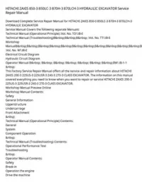 HITACHI ZAXIS 850-3 850LC-3 870H-3 870LCH-3 HYDRAULIC EXCAVATOR Service Repair Manual preview