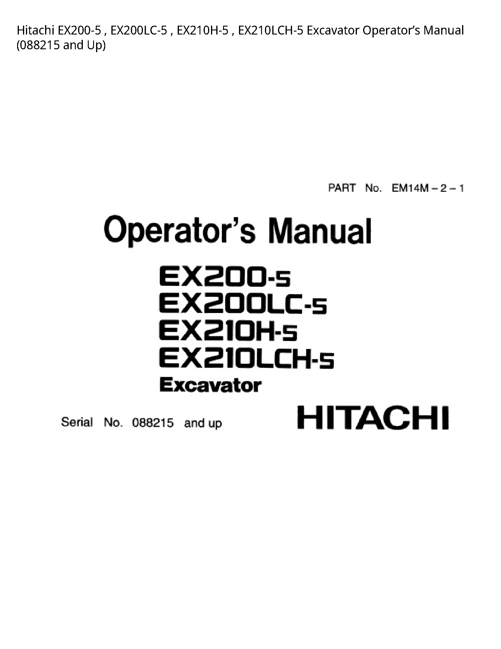 Hitachi EX200-5 Excavator Operator’s manual