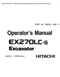 Hitachi EX270LC-5 Hydraulic Excavator Operator’s Manual (010505 and up) preview
