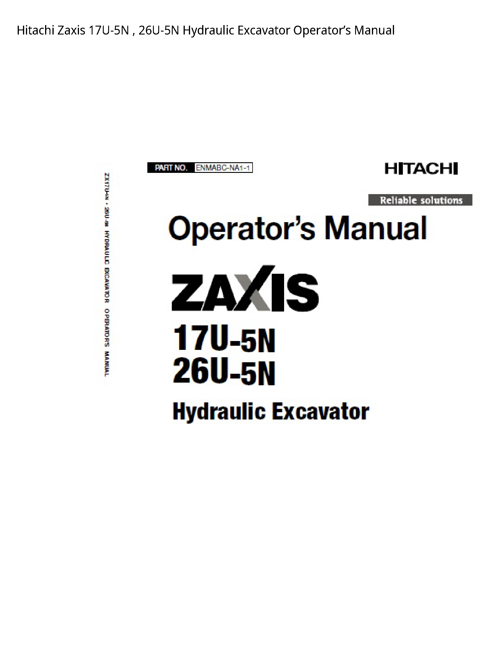Hitachi 17U-5N Zaxis Hydraulic Excavator Operator’s manual