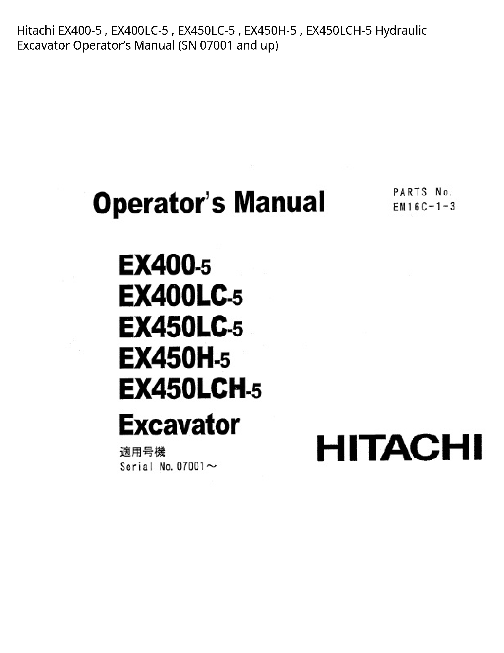 Hitachi EX400-5 Hydraulic Excavator Operator’s manual