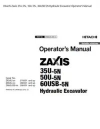 Hitachi Zaxis 35U-5N   50U-5N   60USB-5N Hydraulic Excavator Operator’s Manual preview