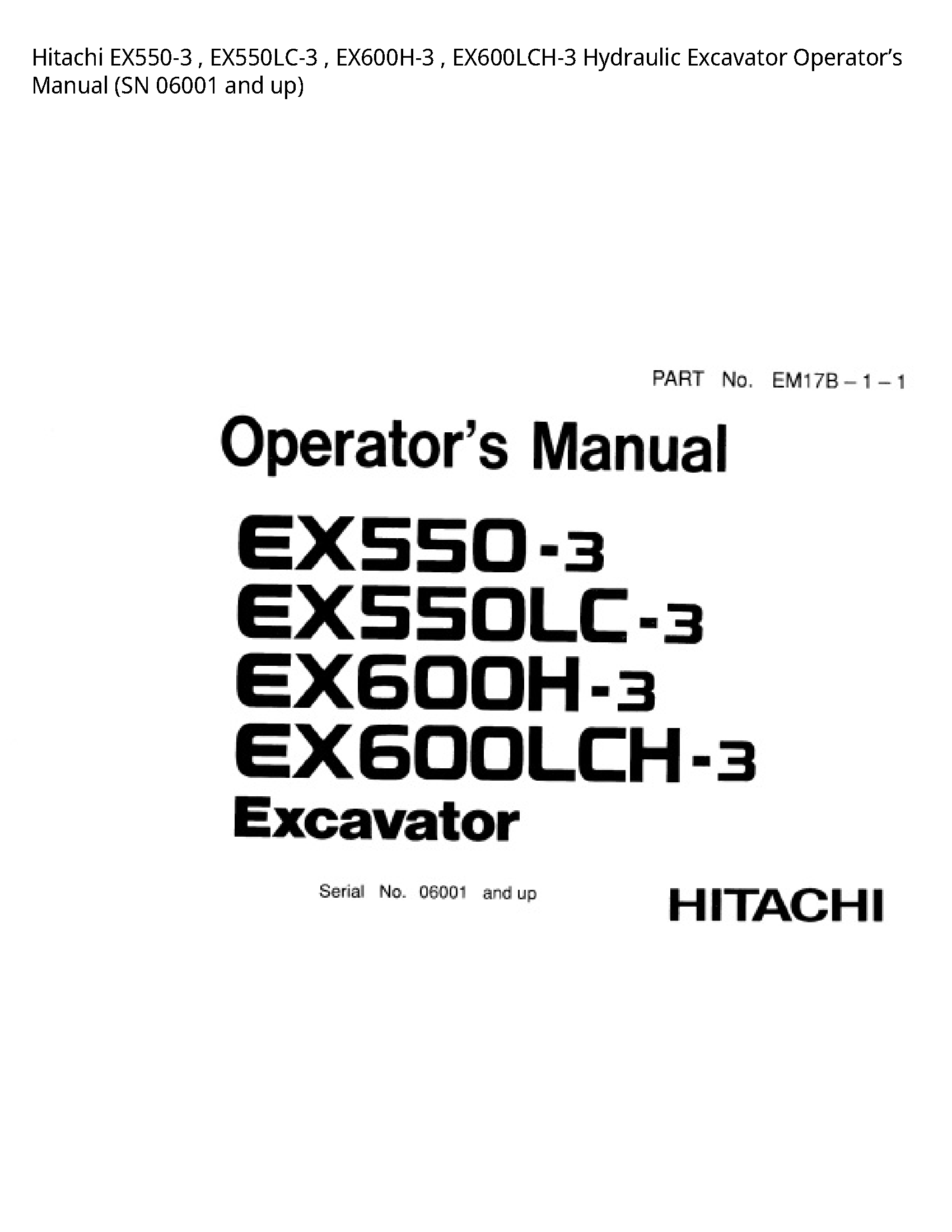 Hitachi EX550-3 Hydraulic Excavator Operator’s manual