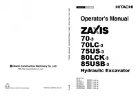 Hitachi Zaxis 70-3   70LC-3   75US-3   80LCK-3   85USB-3 Hydraulic Excavator Operator’s Manual preview