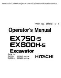 Hitachi EX750-5   EX800H-5 Hydraulic Excavator Operator’s Manual (005412 and up) preview