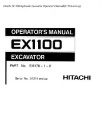 Hitachi EX1100 Hydraulic Excavator Operator’s Manual (01214 and up) preview