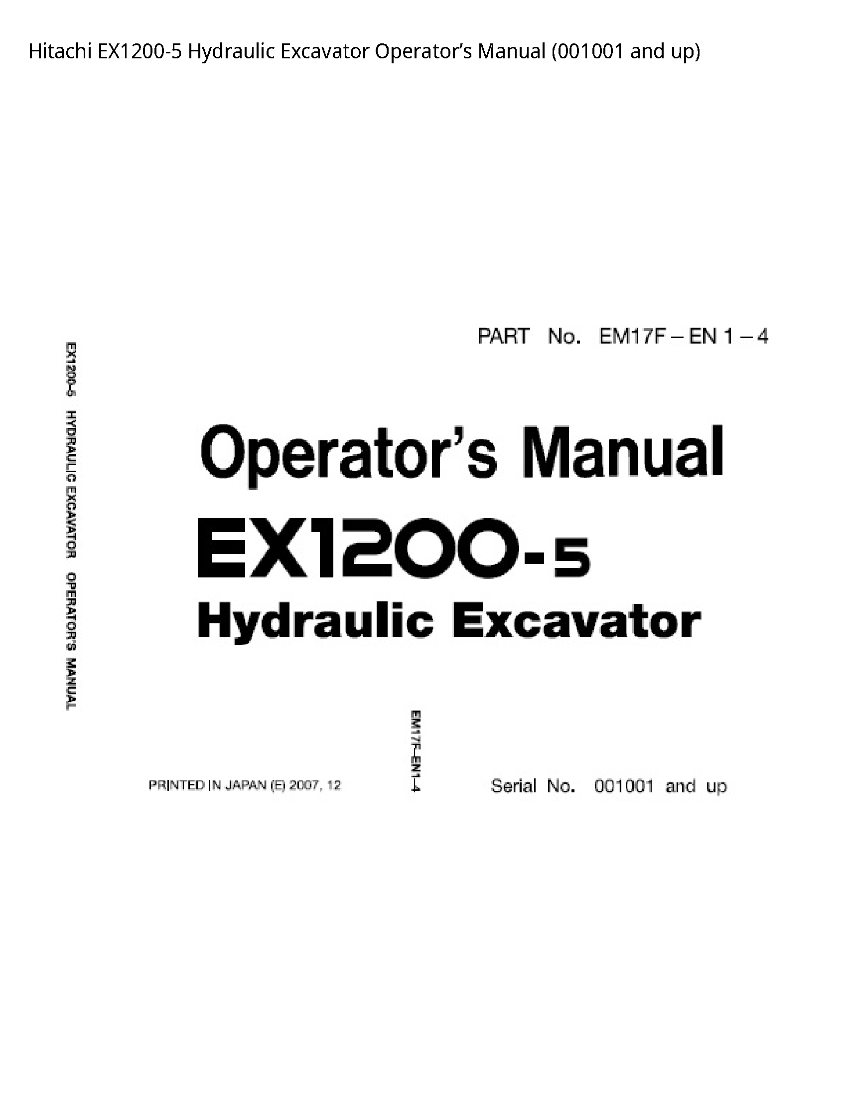 Hitachi EX1200-5 Hydraulic Excavator Operator’s manual