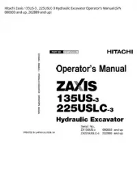 Hitachi Zaxis 135US-3   225USLC-3 Hydraulic Excavator Operator’s Manual (S/N 080003 and up  202889 and up) preview