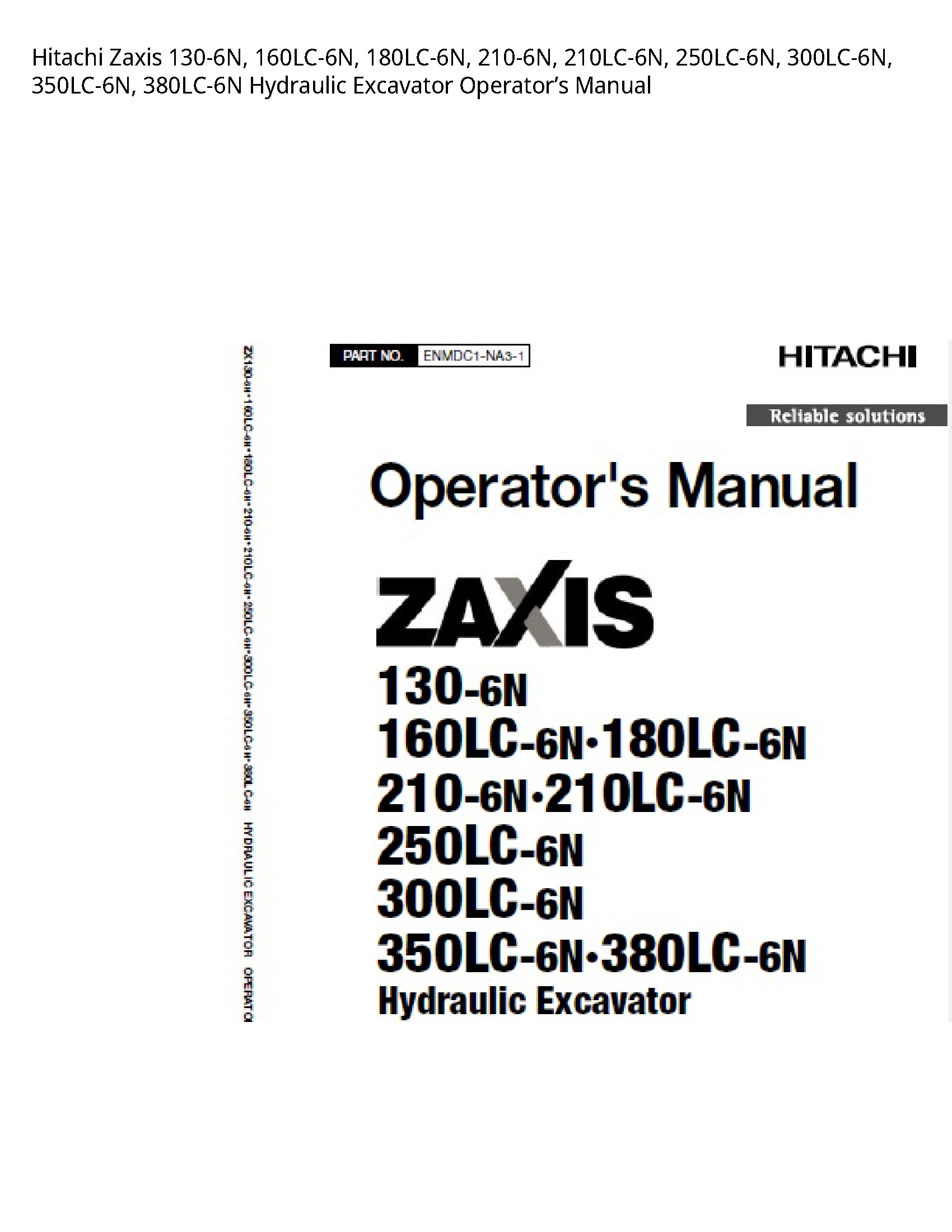 Hitachi 130-6N Zaxis Hydraulic Excavator Operator’s manual