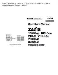 Hitachi Zaxis 160LC-5G   180LC-5G   210-5G   210LC-5G   250LC-5G   350LC-5G Hydraulic Excavator Operator’s Manual preview