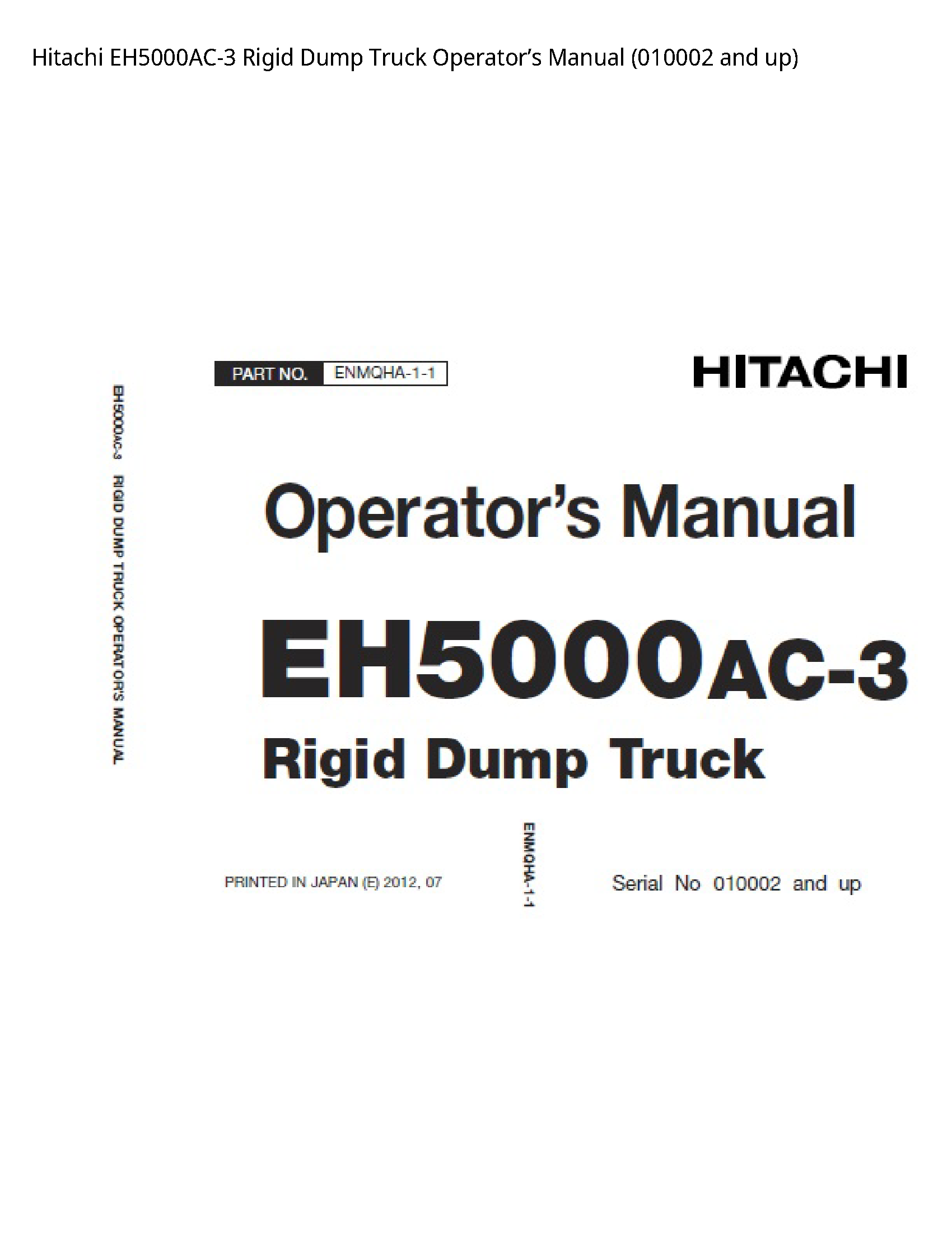 Hitachi EH5000AC-3 Rigid Dump Truck Operator’s manual
