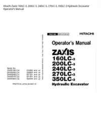 Hitachi Zaxis 160LC-3  200LC-3  240LC-3  270LC-3  350LC-3 Hydraulic Excavator Operator’s Manual preview