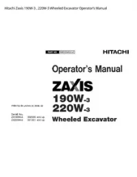Hitachi Zaxis 190W-3   220W-3 Wheeled Excavator Operator’s Manual preview