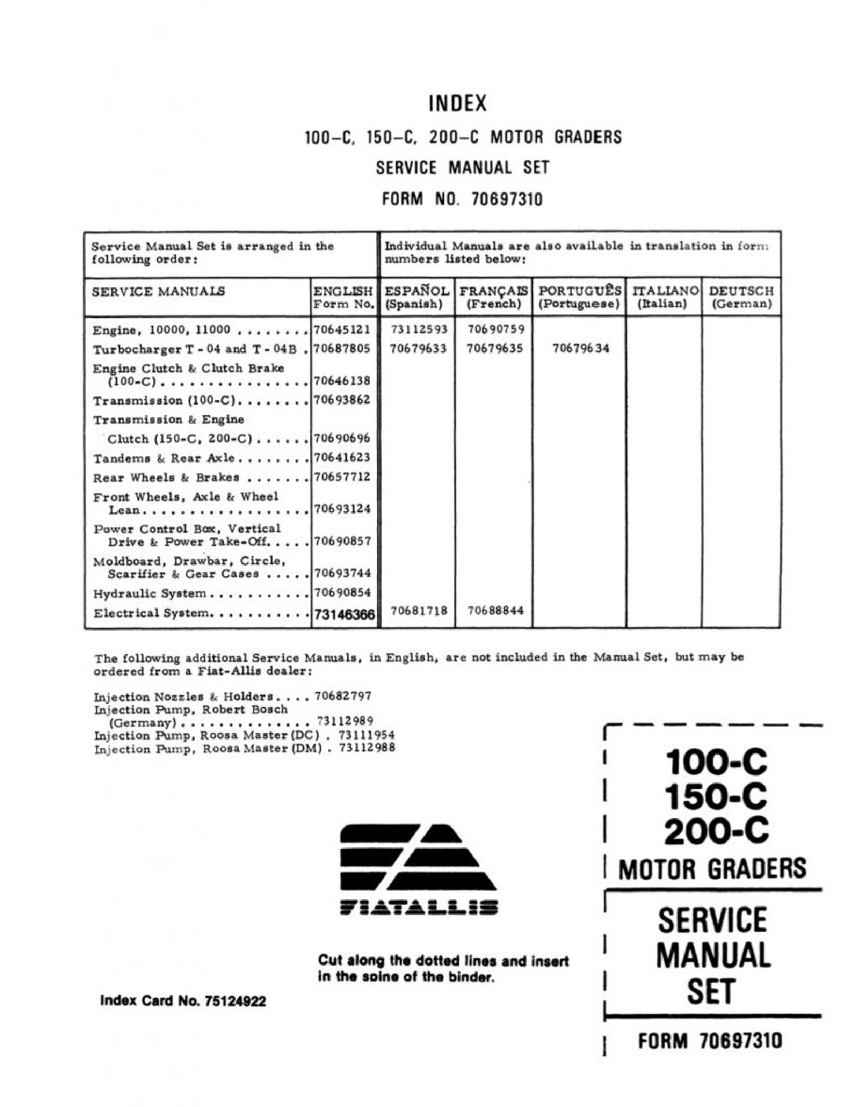 Fiat-Allis 100-C Motor Grader manual