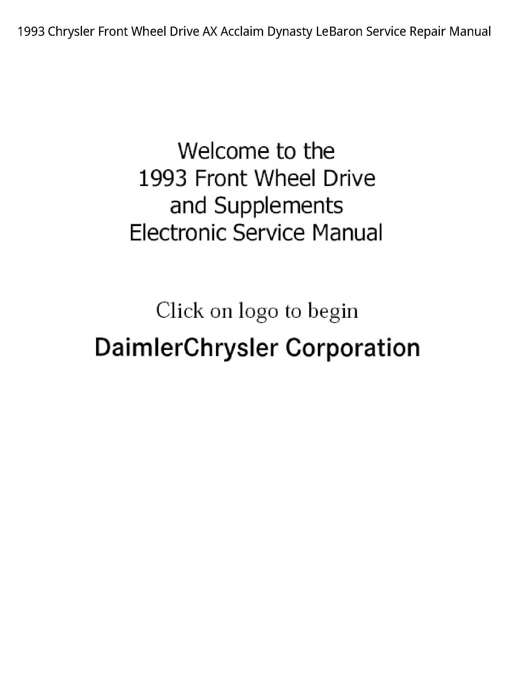 Chrysler Front Wheel Drive AX Acclaim Dynasty LeBaron manual