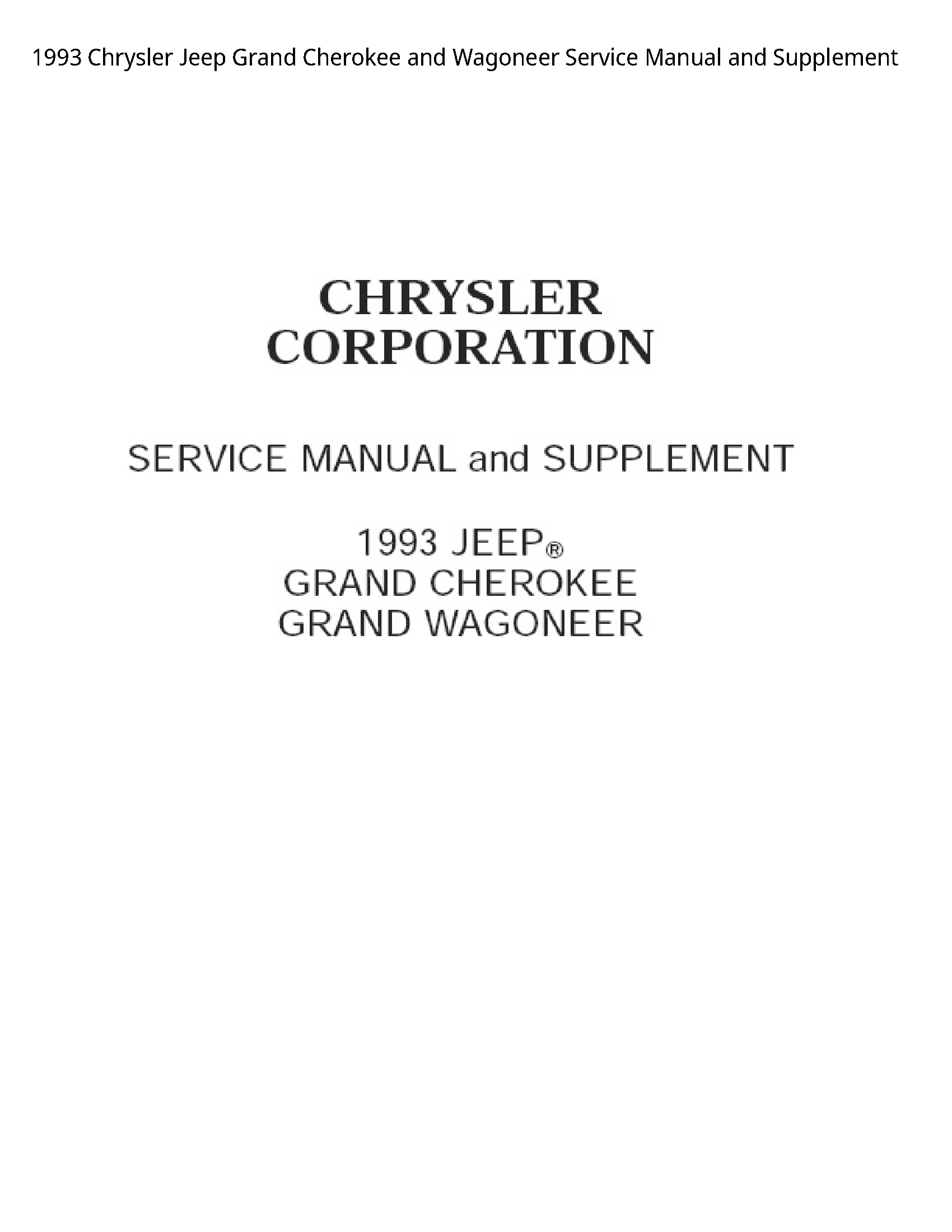 Chrysler Jeep Grand Cherokee  Wagoneer Service manual